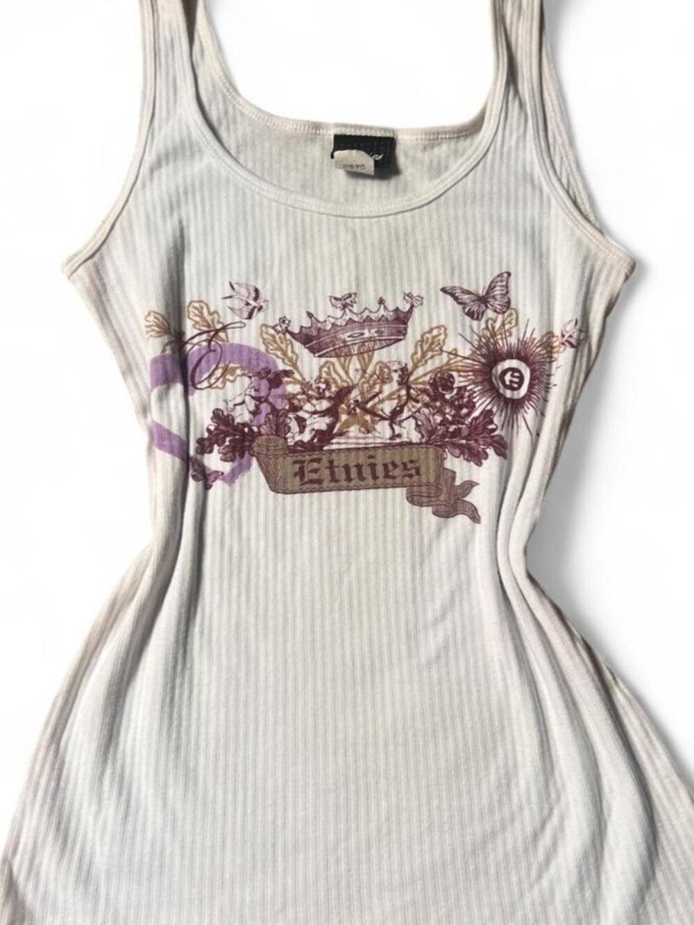 Vintage Y2K Etnies white ribbed graphic tank top with a purple logo